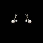 Faux Pearl Alloy Cross Earring 1 Pair - S925 Silver Stud Earrings - Gold & White - One Size