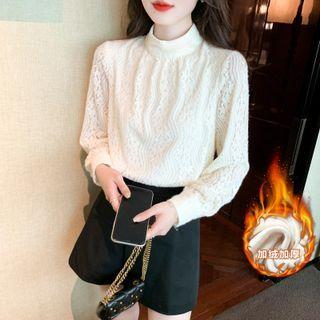 Long-sleeve Mock-neck Lined Lace Top