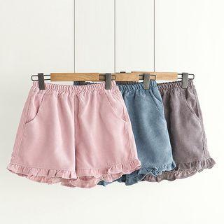 Frill Hem Corduroy Wide Leg Shorts