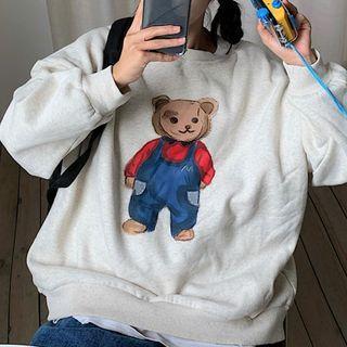 Loose Fit Long-sleeve Bear Printed Sweatshirt