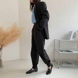 Set: Single-breasted Loose-fit Blazer + Two-way Dress Pants