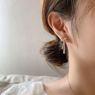 Bow Rhinestone Fringed Earring Eh0676 - 925 Silver - Gold - One Size