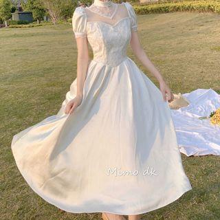 Mesh Panel Lace Trim Short Sleeve A-line Dress