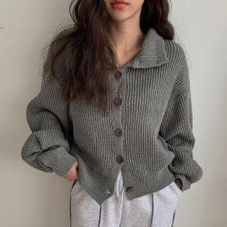 High-neck Balloon-sleeve Cardigan