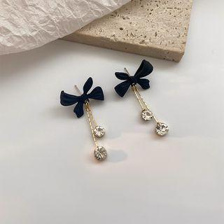 Ribbon Rhinestone Drop Earring 1 Pair - Gold & Black - One Size