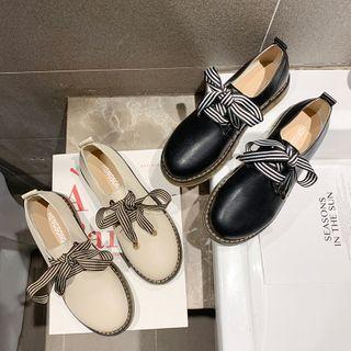 Striped Bow Faux Leather Loafers