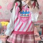 Striped Sweater Vest Rose Pink - One Size