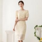 [the Marriage] Puff-sleeve Midi Lace Dress