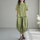 Set: Short-sleeve Plain T-shirt + Baggy Pants