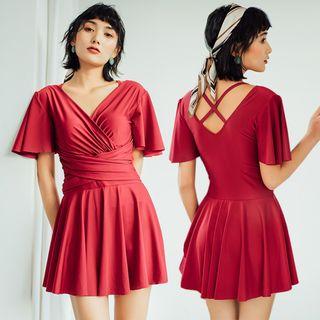 Short-sleeve Ruched Swimdress