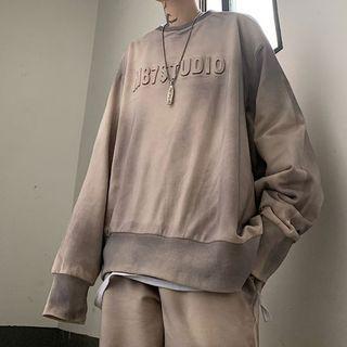 Set: Lettering Tie-dyed Sweatshirt + Straight-leg Pants