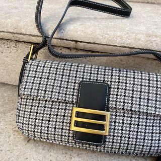 Buckled Houndstooth Shoulder Bag