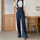 Zip-side Denim Suspender Pants