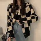 Checkerboard Button-up Cardigan Black & Almond - One Size