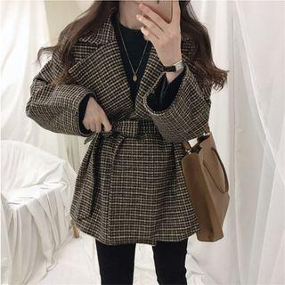 Plaid Notch Lapel Tie-waist Jacket