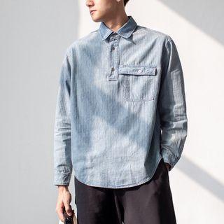 Long-sleeve Half-button Denim Shirt