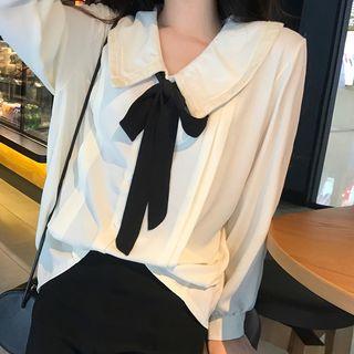 Collared Tie-neck Long-sleeve Blouse