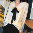 Collared Tie-neck Long-sleeve Blouse