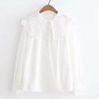Lace Collar Long-sleeve Blouse White - One Size