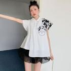 Short-sleeve Cow Print Irregular Shirt