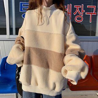 Mock-neck Striped Fleece Sweatshirt