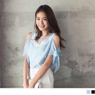 Tie Sleeve Cold Should Lace Panel Top