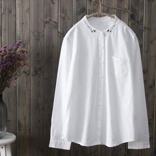 Embroidered Long-sleeved Plain Blouse
