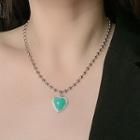 Heart Pendant Necklace Aqua Green Heart - Silver - One Size