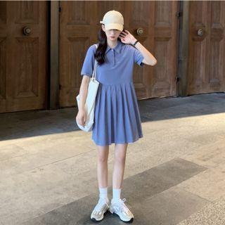 Polo-neck Pleated Dress