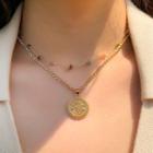 Set: Faux Crystal Chain Choker + Pendant Necklace Gold - One Size