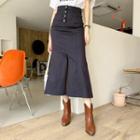Button-fly Deep-slit Maxi Mermaid Skirt
