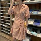 Short-sleeve Striped Polo Shirt Dress Tangerine - One Size