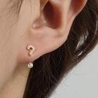 Question Mark Rhinestone Earring 1611 - 1 Pair - Gold & White - One Size
