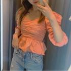 Shirred Front Ruffle Hem Cropped Top