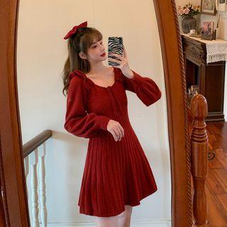 Vintage U-neck Pleated Mini Dress