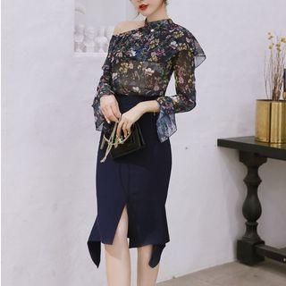Floral Print Cut Out Chiffon Blouse