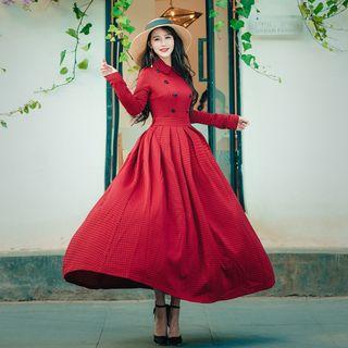 Square Patterned Maxi A-line Shirt Dress
