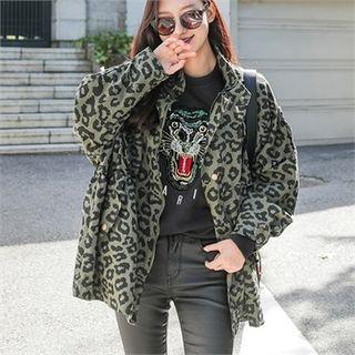 Leopard Oversized Military Jacket Khaki - One Size