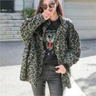 Leopard Oversized Military Jacket Khaki - One Size