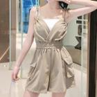 Set: Plain Camisole Top + Spaghetti Strap Playsuit
