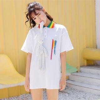 Striped Collar Short-sleeve Polo Shirt