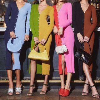 Long Sleeve Two Tone V-neck Slit Midi Dress