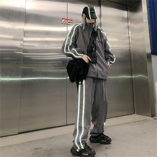 Set: Contrast Trim Zipped Jacket + Sweatpants