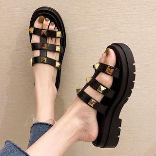 Studded Faux Leather Platform Slide Sandals