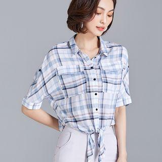 Short-sleeve Plaid Chiffon Shirt