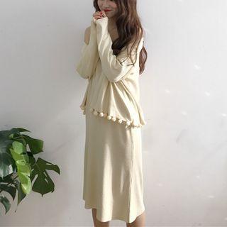 Bobble Hem Cardigan / Strappy Midi Knit Dress