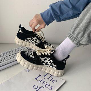 Milk Cow Print Panel Platform Sneakers