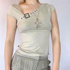 Plain V-neck Asymmetric V-neck T-shirt