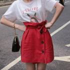 Belted Buttoned Paperbag-waist Mini Skirt