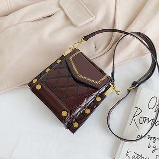 Patent Studded Embroidered Trim Crossbody Bag